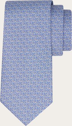 Ferragamo Men Gancini links print silk tie Blue