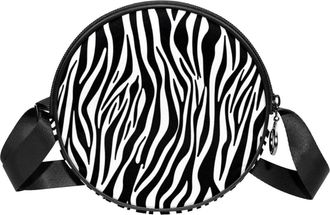 Generic Circle Crossbody Bag for Women, Zebra Stripes Small Sling Bag Daypack with Zipper Adjustable Shoulder Straps Casual Ladies Girls Round Purse
