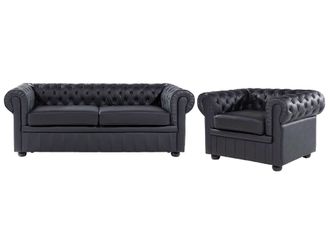 Beliani Beliani - Set Soggiorno Chesterfield In Pelle Nera Divano A 3 Posti + Poltrona Chesterfield