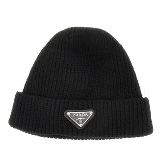 Prada Cashmere-blend beanie hat with triangle logo Man XL