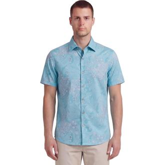 Lords of Harlech Paisley Explosion Mens Printed Button Up Shirt in Paisley Explosion Teal at Nordstrom, Size Xx-Large