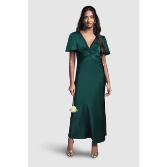 Oasis Satin Midi Bridesmaid Dress in Emerald at Nordstrom, Size 12