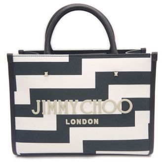 Jimmy Choo London Black White Canvas Shoulder Bag Tote Bag (Pre-Owned)