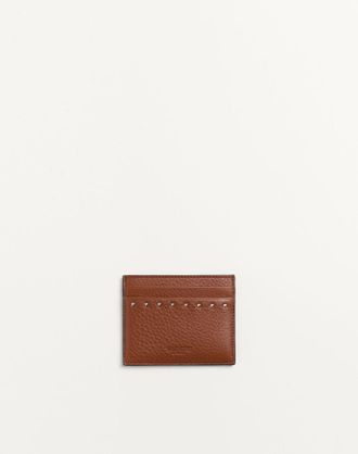 Valentino Garavani Rockstud Grainy Calfskin Cardholder Man SADDLE BROWN UNI