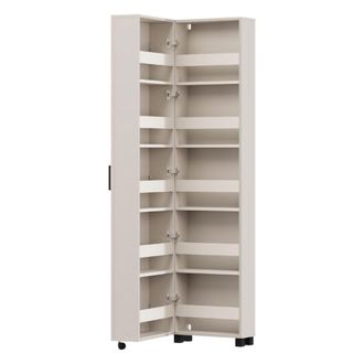 Dmora Sapatero Visby, Mueble Guardazapatos 10 Estantes, Una Puerta, Doble Capacidad, Apertura Con Ruedas, 46x33x185h Cm Blanco Crema