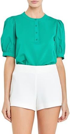 English Factory Mixed Media Puff Sleeve Top in Green at Nordstrom Rack, Size X-Small