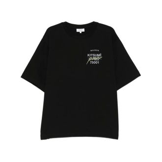 Maison Kitsun&eacute; Camiseta con Estampado de Zorro Cuello Redondo - Tops - Hombre - Negro - XL