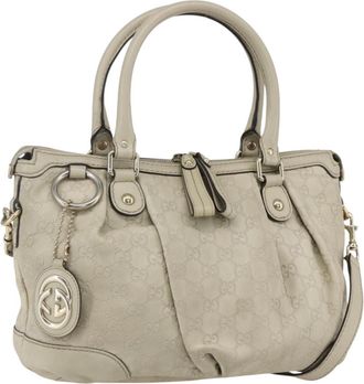 Gucci Sukey Top Handle Satchel Guccissima Leather Ecru Leather Handbag (Pre-Owned)