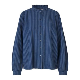 Lollys Laundry Dames, Blouses & Shirts, Blauw, Maat: M Katoen