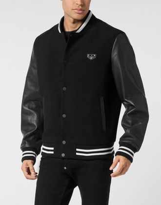 Philipp Plein College Bomber Skull Stones Men in Black at Nordstrom, Size Xxx-Large Eu