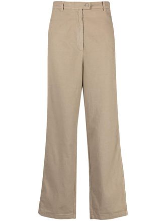 Kristensen Du Nord high-waisted straight-leg trousers - women - Cotton/Hemp - 3 - Neutrals