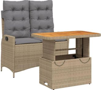 vidaXL Set Comedor De Jard&iacute;n 2 Pzas Con Cojines Rat&aacute;n Sint&eacute;tico Beige Vidaxl
