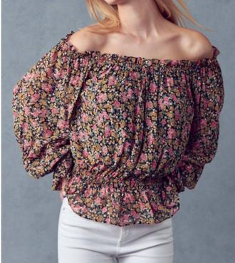 Merci Off The Shoulder Floral Top In Black