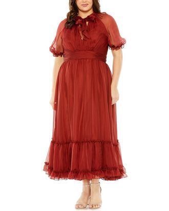 Mac Duggal Sheer Puff Sleeve Dress