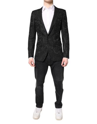 Dolce & Gabbana Black Floral Jacquard Coat Jacket Mens Blazer