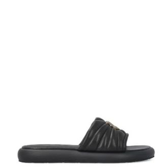 Pinko Sliders, female, Black, Size: 10 US Quilted Logo Appliqu&eacute; Slip-On