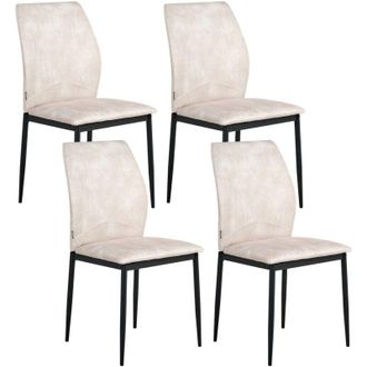 Beliani Set di 4 sedie da pranzo in tessuto in Gambe in ferro beige chiaro Rocheport