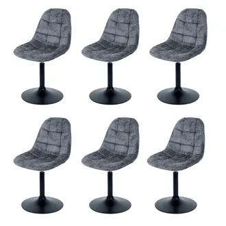 Hhg Hhg - Lote De 6 Silla De Comedor 837, Silla De Cocina Silla Giratoria, Acero Mvg Tela/textil Chenilla (465g/m&sup2;), Gris Oscuro