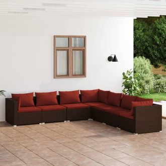 vidaXL Set Muebles De Jard&iacute;n 7 Piezas Y Cojines Rat&aacute;n Sint&eacute;tico Marr&oacute;n Vidaxl