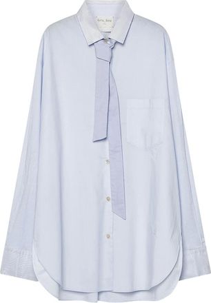 Forte_Forte Overhemden, Dames, Blauw, M, Katoen, Oversized Katoenen Shirt met Tape Details