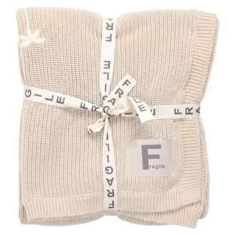 Fragile Chunky Knit Blanket with Floral Embroidery in Dark Almond at Nordstrom