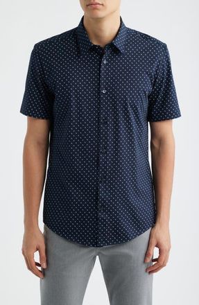 BOSS Roan Slim Fit Short Sleeve Button-Up Shirt in Dark Blue at Nordstrom, Size Xx-Large