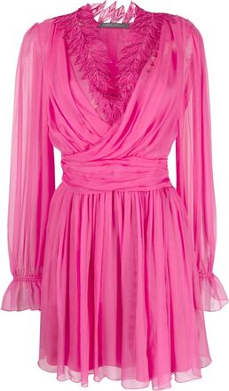 Alberta Ferretti ramage-lace silk mini dress - women - Silk/Silk/Acetate/Elastane - 42 - Pink