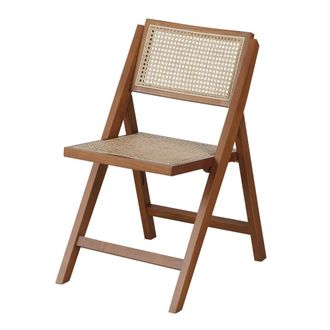 Maisons du monde Silla plegable de madera de haya y rejilla de mimbre