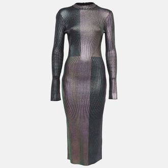 Christopher Kane Multicolor Foil Print Rib Knit Bodycon Dress