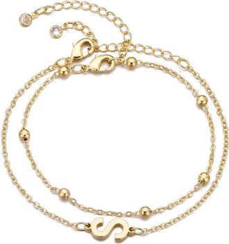 Adornia 2-Piece Initial Bead Chain Bracelet Set in Gold-S at Nordstrom Rack