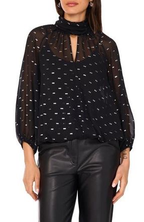Vince Camuto Sheer Clip-Dot Chiffon Faux Wrap Top in Rich Black at Nordstrom Rack, Size Small