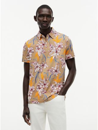 Tommy Hilfiger Mens Regular Fit Floral Print Jersey Polo - Beige - XL
