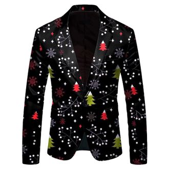 Generic Mens Christmas Blazer Festive Holiday Light Up Xmas Jacket Funny Christmas Costume Slim Fit Lapel Single Button Long Sleeved Suit Jacket Party Lapel B