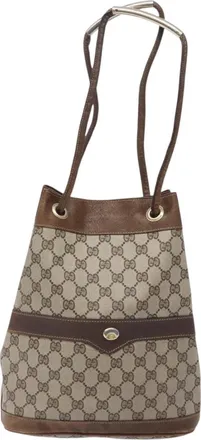 Gucci Gg Canvas Beige Canvas Shoulder Bag (Pre-Owned)