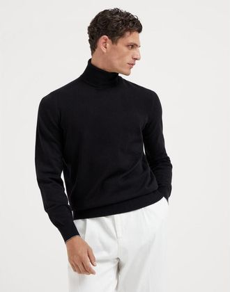 Brunello Cucinelli Mens Black Wool Turtleneck Sweater, Size 54