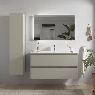 Cygnus Bath Mueble De Ba&ntilde;o Bequia 100cm Gris Mate 2 Cajones Lavabo 1 Poza Porcelana