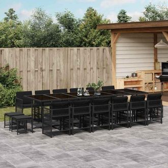 vidaXL Set De Muebles Jard&iacute;n 17 Pzas Con Cojines Rat&aacute;n Sint&eacute;tico Negro Vidaxl
