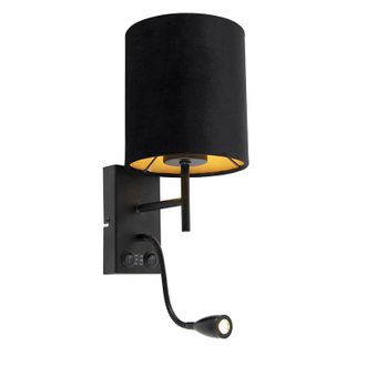 QAZQA Moderno Aplique Art D&eacute;co Negro Con Pantalla De Terciopelo - Stacca Acero /textil Cil&iacute;ndra Incluye Led Max. 1 X 1 Watt - Qazqa