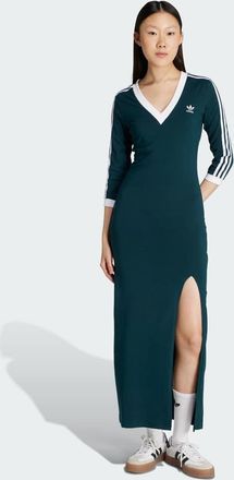 adidas Originals Adicolor Classics - Vestito lungo color edera aurora e bianco con 3 strisce-Verde