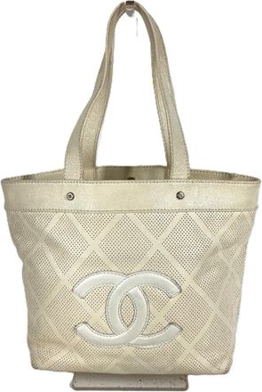 Chanel Ivory Leather Handbag Tote Bag (Pre-Owned)
