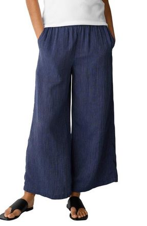 Eileen Fisher Stripe Wide Leg Ankle Pants in Deep Dive at Nordstrom, Size Xx-Small