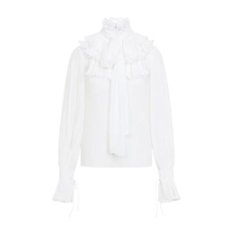 Elisabetta Franchi Blusa in Georgette con Cravatta - - Blouses & Shirts - Donna - Bianco - M