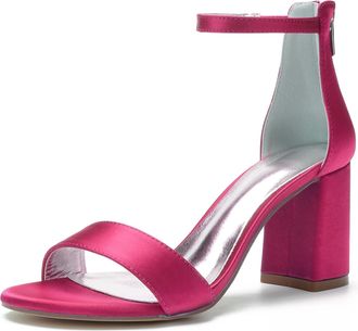 Generic Bridal Wedding Heels Womens Block Heel Wedding Sandals Bridal Wedding Shoes Open Toe Heels Bridal Shoes 8Cm,Rose red,10 UK