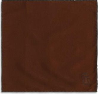 Brunello Cucinelli Silk Logo-Print Pocket Square - Brown
