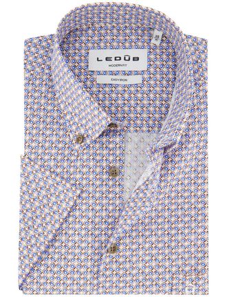 Led&ucirc;b Overhemd Ledub Modern Fit blauw bruin geprint katoen