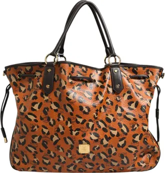 MCM Visetos Leopard Aren Medium Shopper Womens Tote (Pre-Owned)