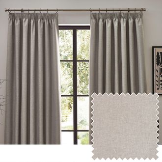 furn. Dawn Blackout Pencil Pleat Curtain Pair in Beige | Size: 229 cm width x 229 cm drop