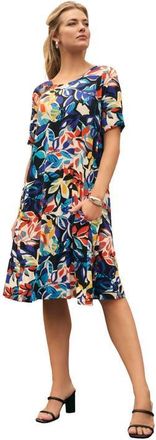 Jessica London Stretch Knit A-Line Dress in Multi Graphic Leaves at Nordstrom, Size 36
