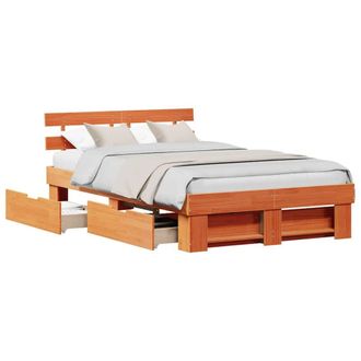 Berkfield Home Stunning Bed Frame with Drawers - Wax Brown - 140 x 190 cm - Soli