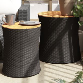 vidaXL Mesas Auxiliares Jard&iacute;n 2 Pzas Superficie De Madera Rat&aacute;n Negro Vidaxl